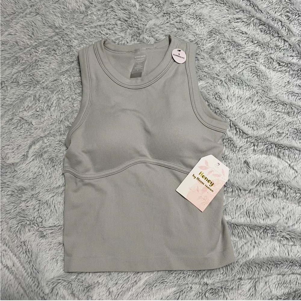 NWT Honey by Bloom Season Grey Tank Top with Built-in Bra